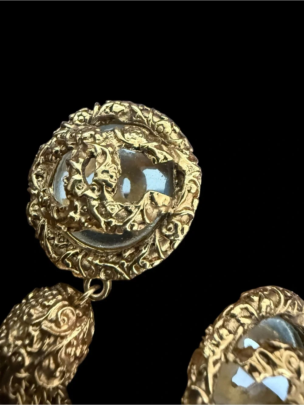 Chanel Rare 1993 Mirror CC Gold Tassel Drop Earrings